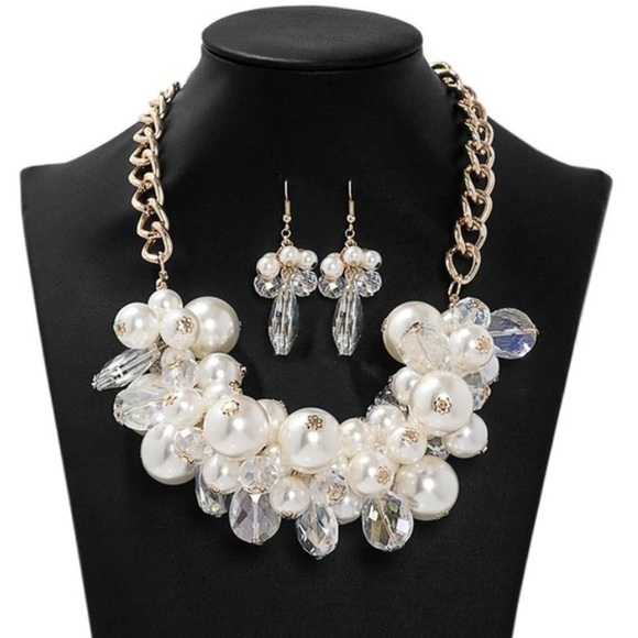 Prismatic Pearl Crystal Necklace with matching earrings - Picture 5 of 6